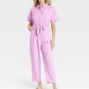 Women's Short Sleeve Button-Front Boilersuit - Universal Thread Sz 14